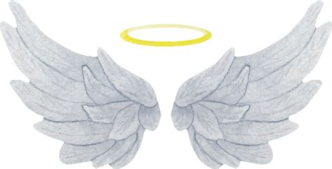 Watercolor Grey Delicate Angel Wings With Gold Halo Realistic Wings
