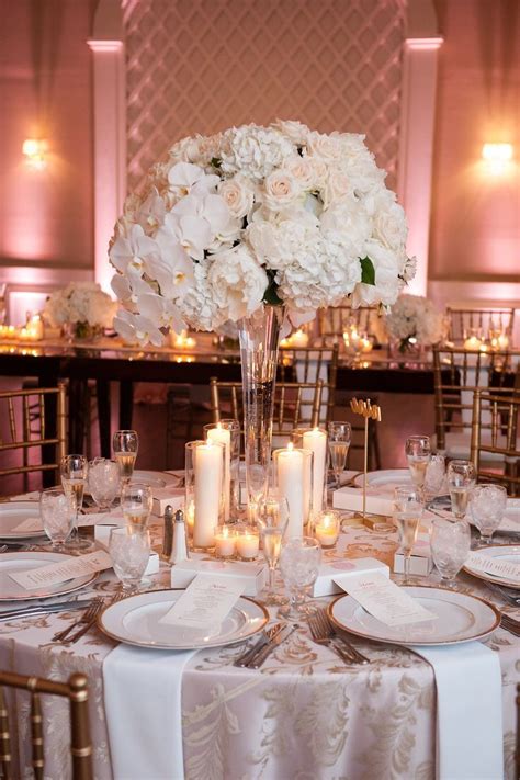 Tall White Centerpieces Blush Uplighting Candles Romantic Classic