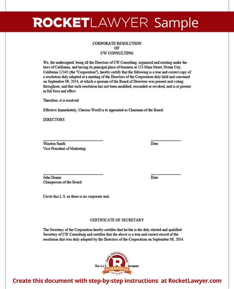 That the resolution be communicated to the bank and remain in force until duly rescinded and notice thereof in writing be given to the bank by any of the directors of the company. Corporate Resolution