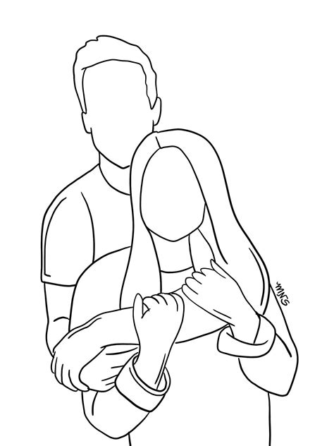 Couple Outline One To Two People Outline Drawing Two Person Sketch Digital Drawing Etsy