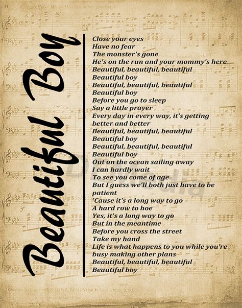 Beautiful Boy Song Lyrics On Sheet Music Background Printable Wall