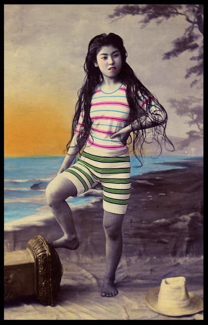 Vintage Everyday Colour Photos Of Swimsuit Girls Of Old Japan