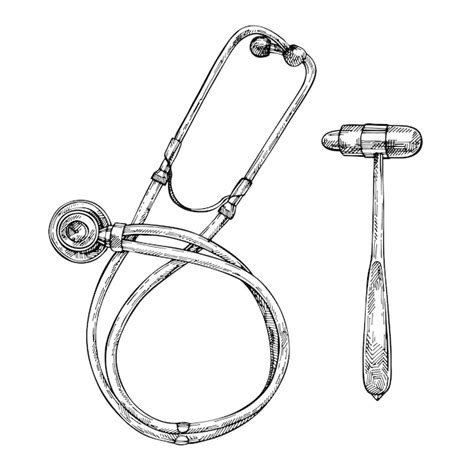 Premium Vector Hand Drawn Sketch Of Classic Stethoscope Neurological