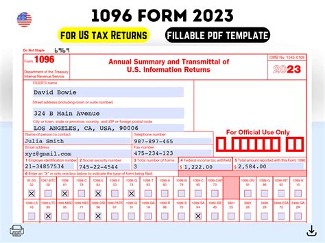 1096 Irs Pdf Fillable Template 2023 Usa Tax Form For 2023 Filing