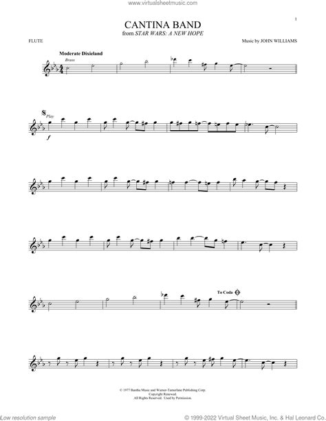 Cantina Band From Star Wars A New Hope Sheet Music For Flute Solo