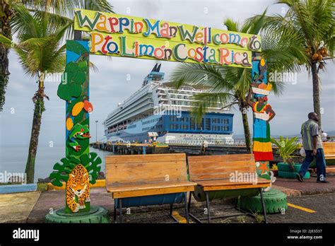 Marella Explorer 2 Cruise Ship Behind Welcome Sign Puerto Limon Cruise