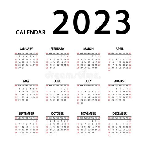 Calendario Inglés 2022 Y 2023 Años La Semana Comienza El Domingo