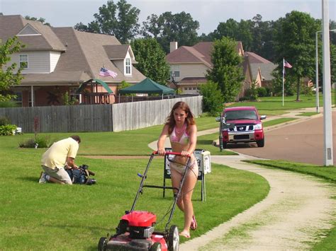 Topless Women Mowing Lawn Play Girl Pushing Lawn Mower 13 Min Video