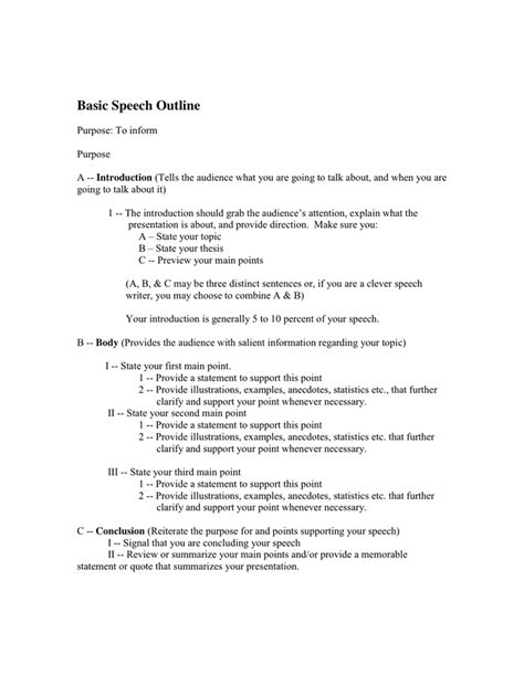 Informative Speech Outline Template For Your Needs