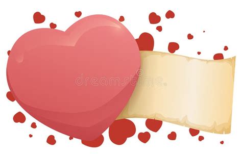 Heart With Scroll Template And Tiny Hearts Around It Vector