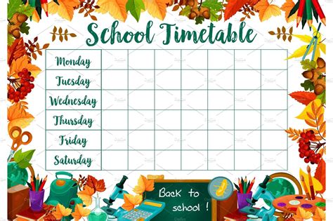 School Lessons Timetable Schedule Vector Template School Timetable