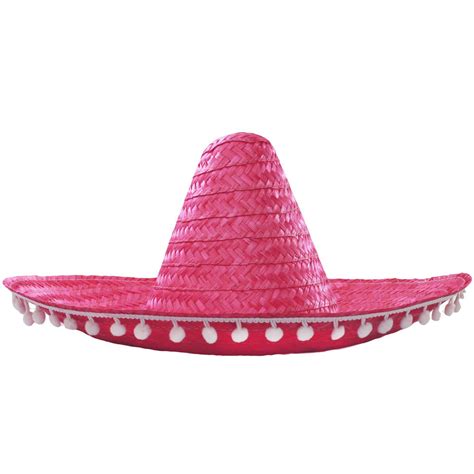 pink mexican sombrero with pom pom edging i love fancy dress