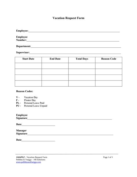 Free Simple Vacation Request Form Printable Printable Forms Free Online