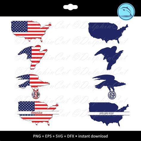 America Flag Monogram Frames Silhouette For Cutting Usa Etsy