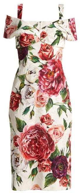 Dolce Gabbana Brocade Peony And Rose Print Dress Womens White