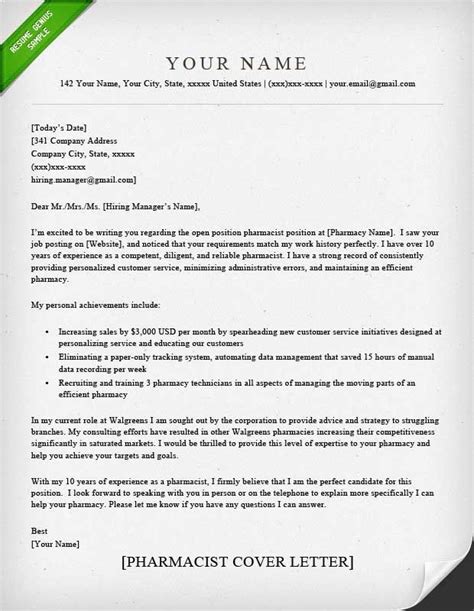 Maybe you would like to learn more about one of these? Cover Letter Template Pharmacist | Exemple de lettre de ...