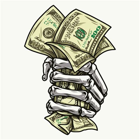 Skeleton Hand Holding Dollars Vector Money Design Art Money Design