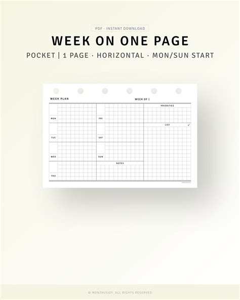 Minimal Weekly Planner Printable Pocket Size Inserts Weekly Etsy