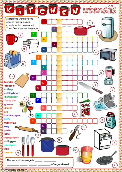 Kitchen Utensils Crossword Interactive Worksheet