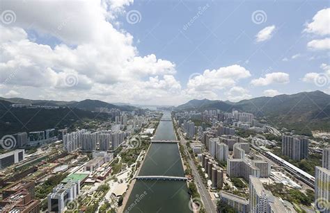 Aerial Panarama View On Shatin Tai Wan Shing Mun River In Hong Kong