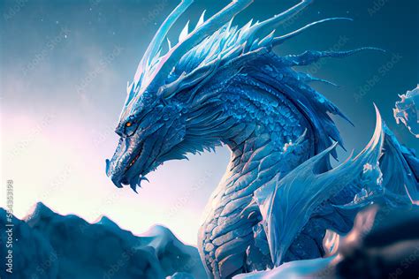 Ice Dragon Head In Frozen Lands Fantasy Art Generative Ai Stock