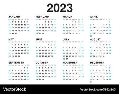 Calendar 2023 Template Simple Royalty Free Vector Image
