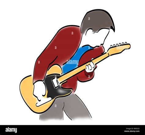 An Abstract Cartoon Of A Guitarist Playing An Electric Guitar Stock