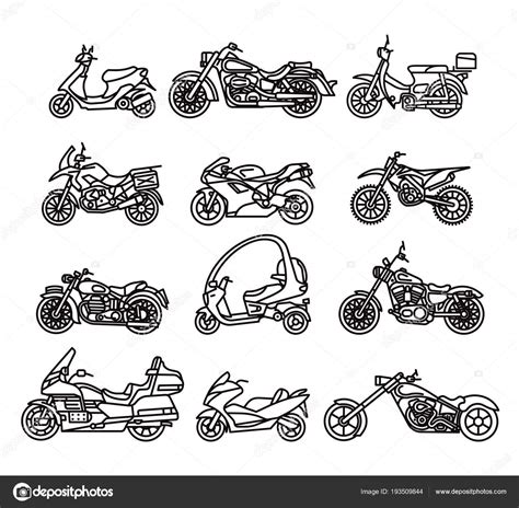 Set Different Hand Drawn Motorcycles Doodle Style Vector Isolated Stock