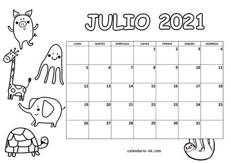 Plantilla Julio 2021 Para Colorear Calendario Para Niños Calendario