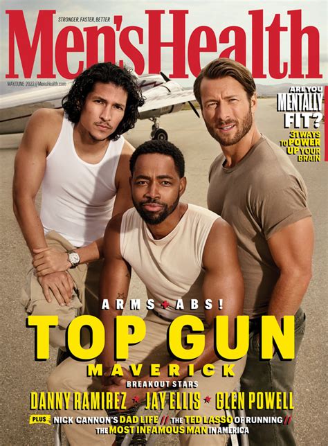 top gun maverick stars danny ramirez jay ellis and glen powell cover men s health magazine