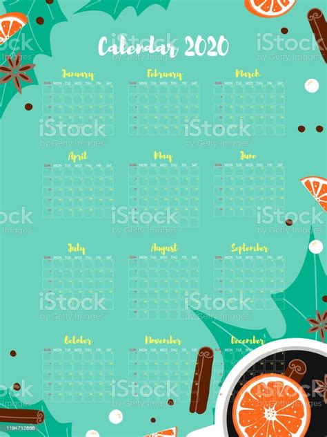 Calendar Printable A4 Grid 2020 Stock Illustration Download Image Now
