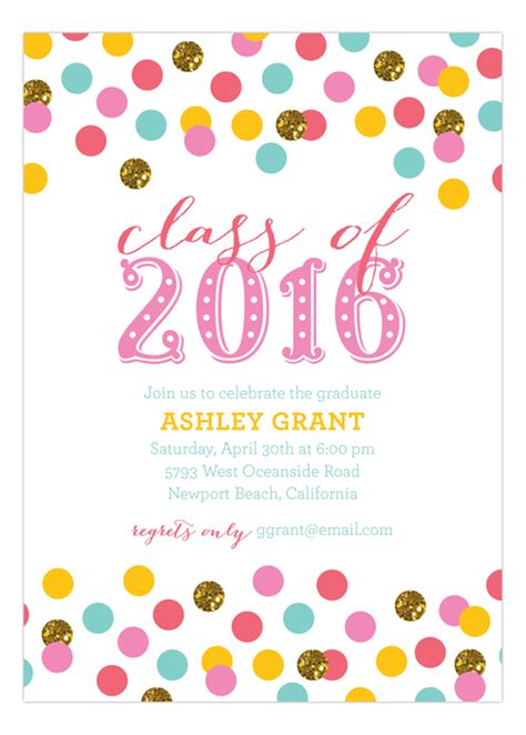 Confetti Glitter Grad Invitation Cute Graduation Invitations For Girls
