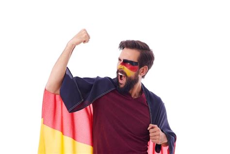 Free Photo Ecstatic Fan With Flag Of Germany Cheering
