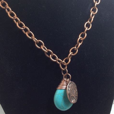 Copper Turquoise Long Necklace Etsy