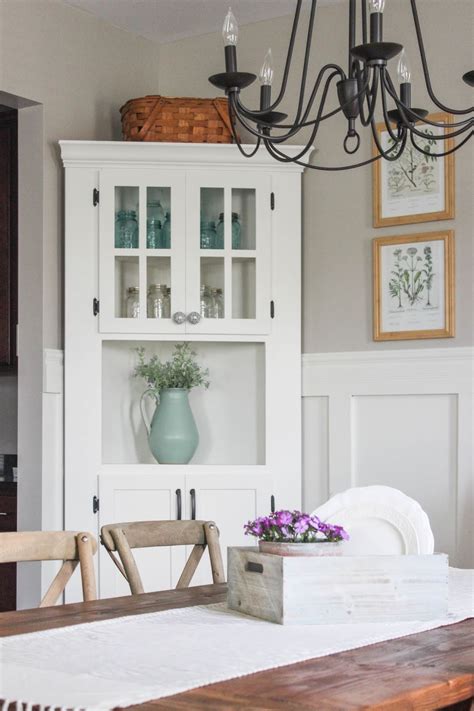 This space can be optimally utilised with the arrangement is ideal for the smaller kitchen, too. DIY Farmhouse Corner Cabinet | Delightfully Noted