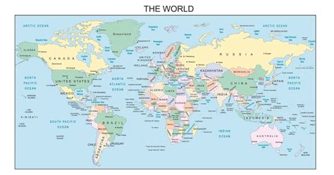 Printable A3 Size World Map Map Of World
