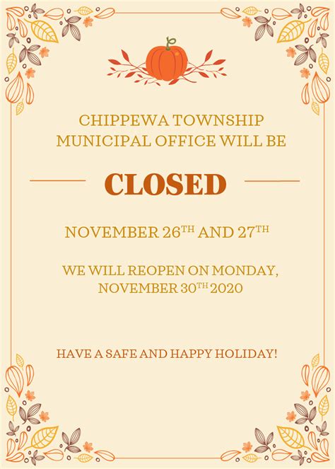 Twsp Office Closed For Thanksgiving Chippewa Township
