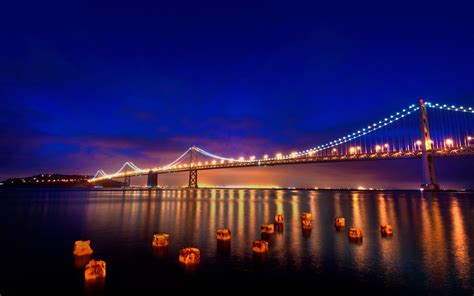 2560x1705 San Francisco Night Bridge Lights Wallpaper