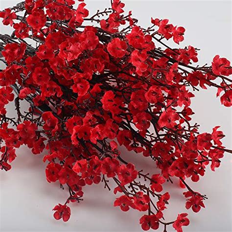 Ailanda 6 Bundles Babys Breath Artificial Flowers Red Real Touch Faux