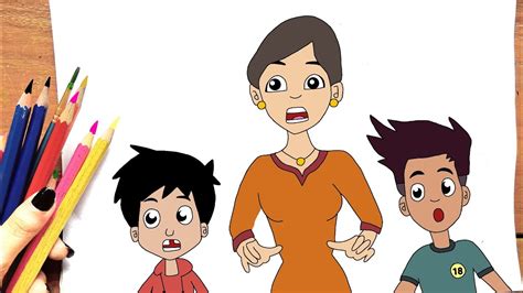 How To Draw Chikoo And Bunty With Their Mom Youtube