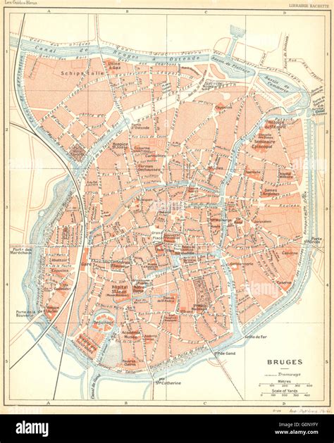 Belgium Brugge Bruges Town City Ville Plan Carte Map 1924 Stock