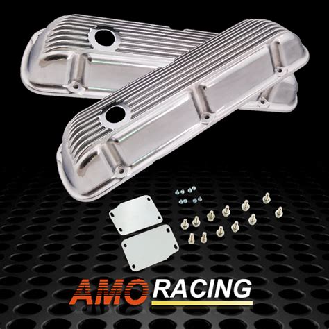 Finned Aluminum Polished Short Valve Cover Fit Small Block Ford SBF W EBay