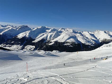 Ski Slopes And Snow Capped Mountains In Hoch Ybrig Switzerland Stock
