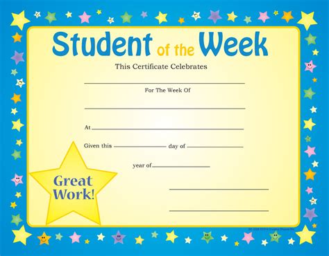 Recognition Certificate Student Of The Week Creative Shapes Etc