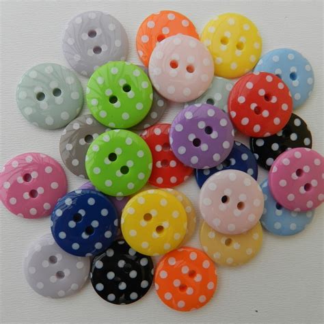 15mms Spot And Stripe Buttons A Pack Of 10 Red And White Polka Dot