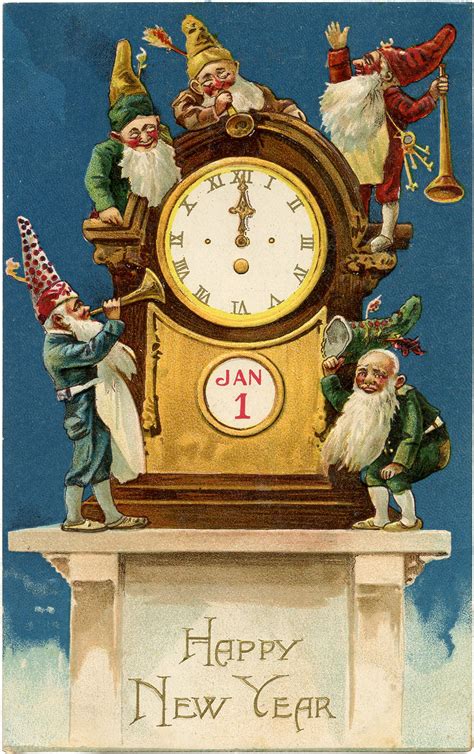 Vintage New Year Gnomes The Graphics Fairy