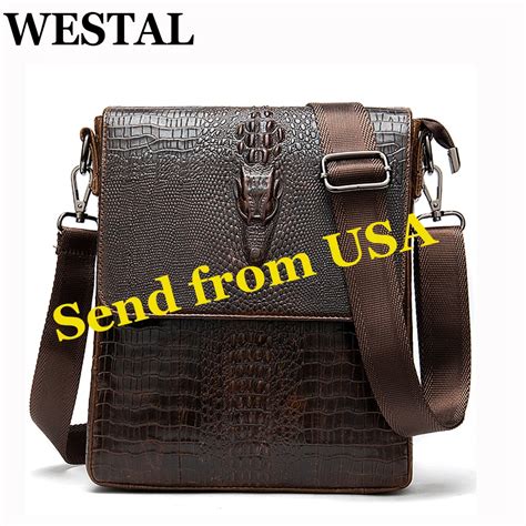 Westal Mens Genuine Leather Bag For Men Cocrodile Pattern Messenger Bags Men Shoulder Bags