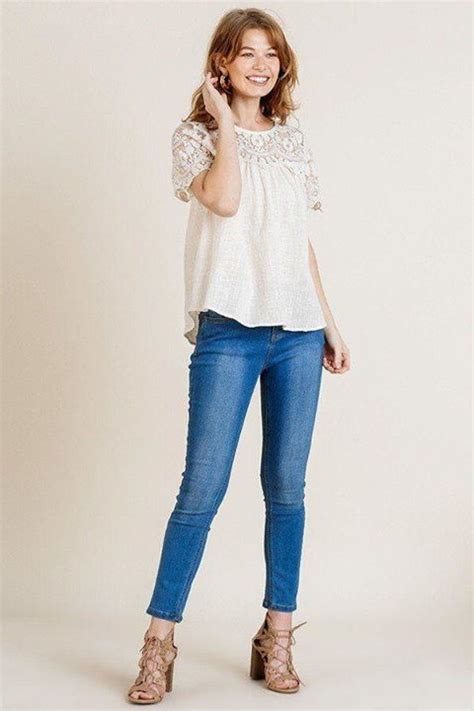 Sheer Floral Short Sleeve Lace Yoke Keyhole Top By Starting At 39 50