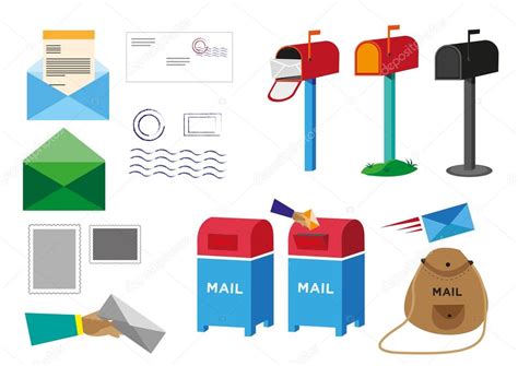 Set Of Postal Service Objects Signs And Symbols Editable Clip Art