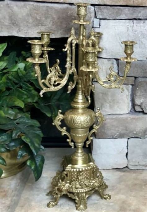 Vintage Brass Candelabras Large Candle Holders Baroque Rocco Etsy